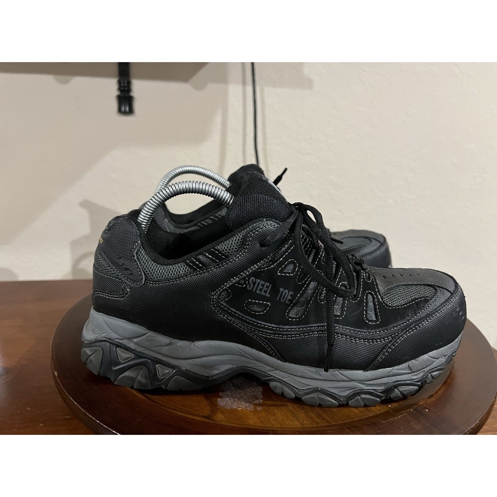 Skechers Work Shoes Steel Toe Safety Black Leather Mesh Low Top Sneakers 9.5